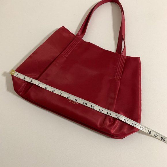 SHISEIDO Ginza Tokyo Fabric Shoulder Bag Red Faux Leather Handles Light Weight - Picture 6 of 14